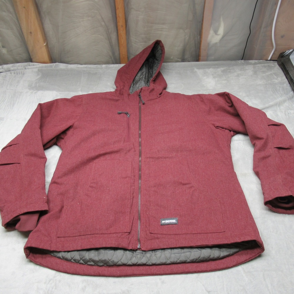 BERNE Jacket Womens XL Red Insulated Quilt Lined Wind Rain Heathered Duck Hooded
